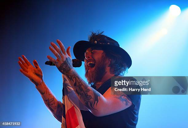 Danny Worsnop of Asking Alexandria performs at Southampton Guildhall on November 5, 2014 in Southampton, England.