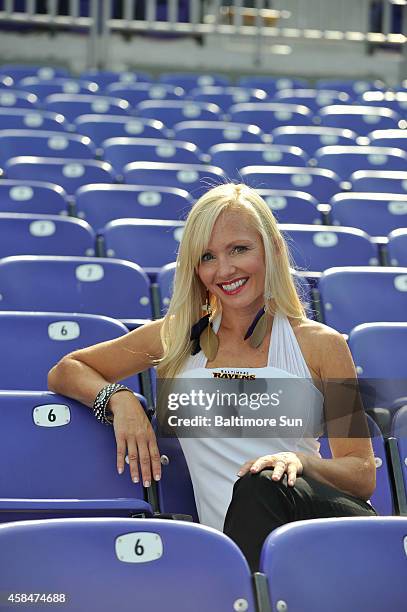 Former Baltimore Ravens cheerleader Molly A. Shattuck at M&T Bank Stadium in Baltimore in a 2012 file image. Shattuck has been arrested and charged...