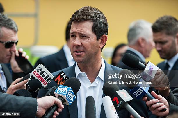 Ricky Ponting speaks to the media during the ICC 2015 Cricket World Cup 100 days to go announcement on November 6, 2014 in Sydney, Australia.