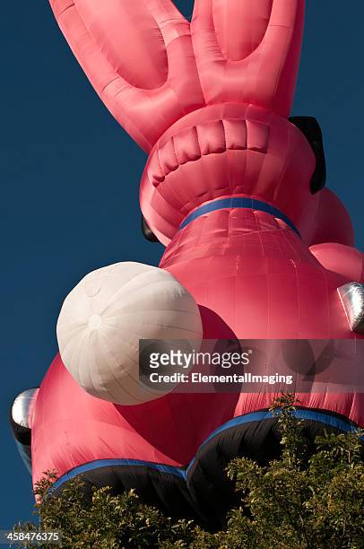 energizer bunny hot air balloon butt at sunrise - energizer bunny stock pictures, royalty-free photos & images