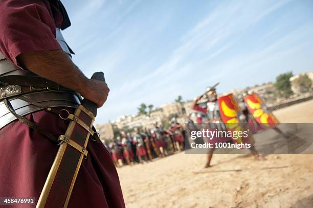 legion in formation - jerash, jordan - gladiator stock pictures, royalty-free photos & images