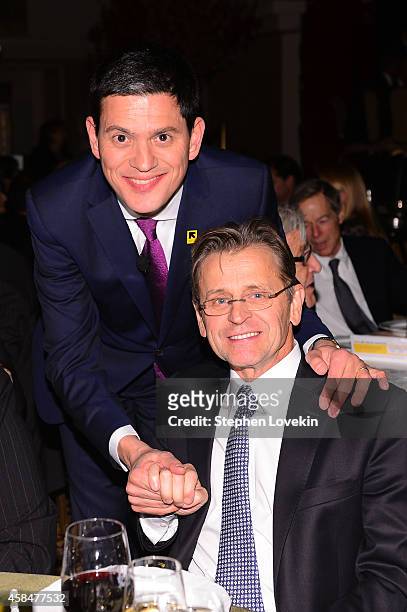 President and CEO David Miliband and ballet dancer and actor Mikhail Baryshnikov attend the Annual Freedom Award Benefit Event hosted by...