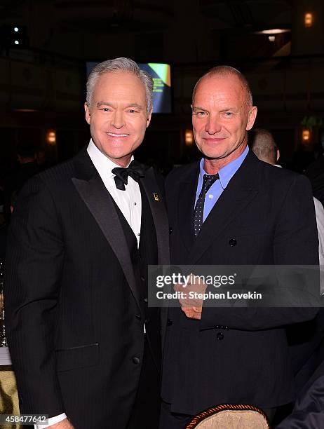 Journalist and news anchor Scott Pelley and Sting attend the Annual Freedom Award Benefit Event hosted by International Rescue Committee on November...