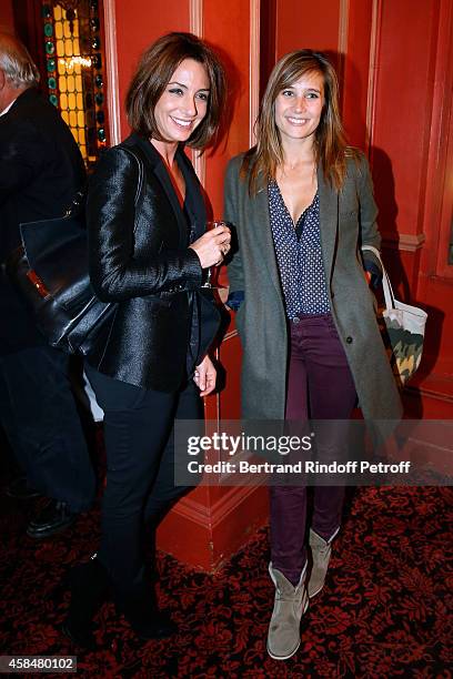 Journalist Virginie Guilhaume and actress Julie de Bona attend the 150th Representation of the 'Je prefere qu'on reste amis' : Theater Play at...