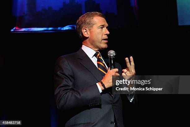 News Anchor Brian Williams speaks onstage at The New York Comedy Festival and The Bob Woodruff Foundation present the 8th Annual Stand Up For Heroes...