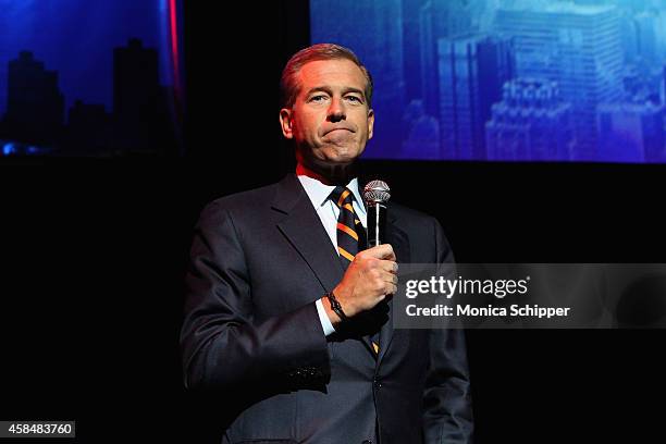 News Anchor Brian Williams speaks onstage at The New York Comedy Festival and The Bob Woodruff Foundation present the 8th Annual Stand Up For Heroes...