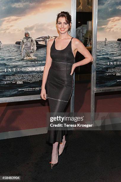 Actress Anne Hathaway attends the "Interstellar" premiere at the National Air and Space Museum on November 5, 2014 in Washington, DC.