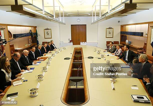 Netherlands Prime Minister Mark Rutte and Australian Prime Minister Tony Abbott along with his Cabinet Ministers meet on November 6, 2014 in...