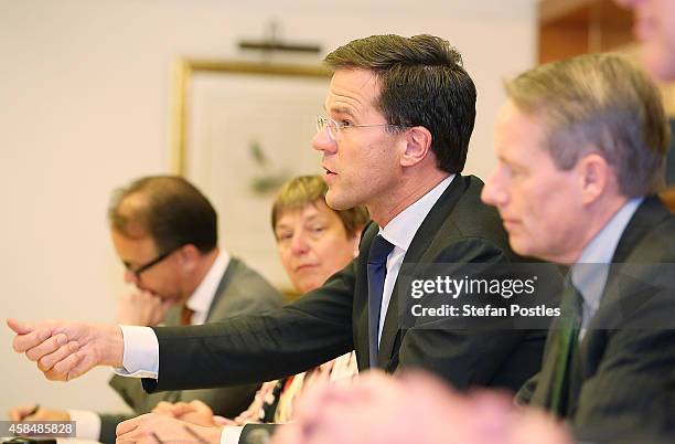 Netherlands Prime Minister Mark Rutte speaks during a meeting with Australian Prime Minister Tony Abbott and his Cabinet Ministers on November 6,...