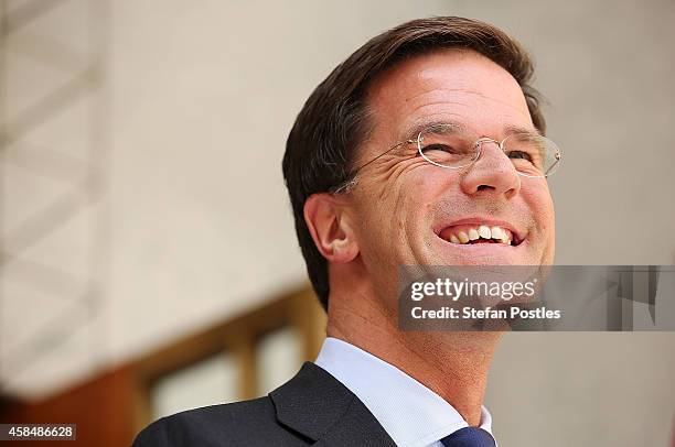 Netherlands Prime Minister Mark Rutte speaks to the media during a joint press conference with Australian Prime Minister Tony Abbott on November 6,...