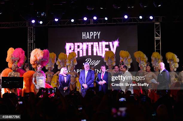 Singer Britney Spears, Clark County Commissioner Steve Sisolak, Regional President of Planet Hollywood Resort & Casino, Bally's Las Vegas and Paris...