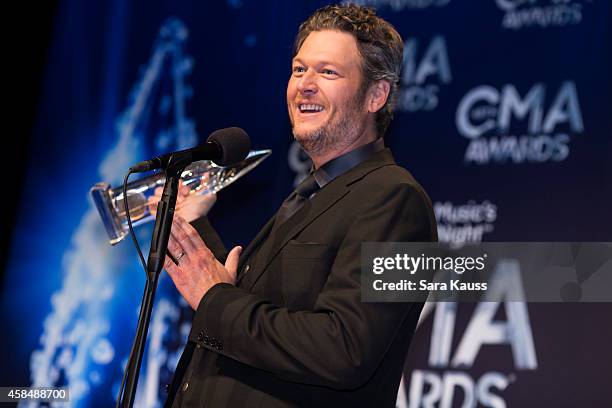 Blake Shelton wins Male Vocalist of the Year at the 48th annual CMA Awards at the Bridgestone Arena on November 5, 2014 in Nashville, Tennessee.