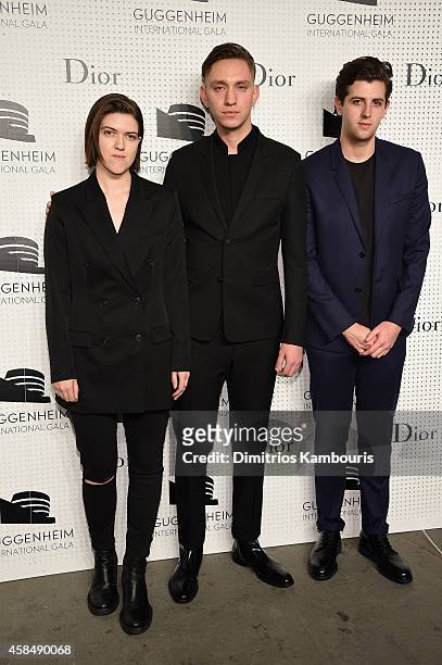 Romy Madley Croft, Oliver Sim and Jamie xx of The xx attend the Guggenheim International Gala Pre-Party made possible by Dior on November 5, 2014 in...