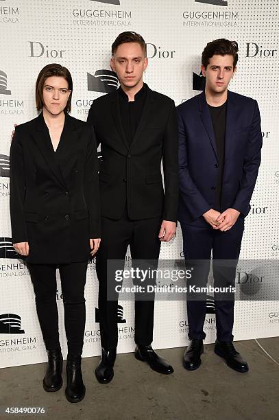 Romy Madley Croft, Oliver Sim and Jamie xx of The xx attend the Guggenheim International Gala Pre-Party made possible by Dior on November 5, 2014 in...