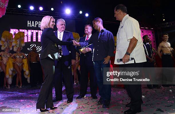 Singer Britney Spears, Clark County Commissioner Steve Sisolak, Regional President of Planet Hollywood Resort & Casino, Bally's Las Vegas and Paris...