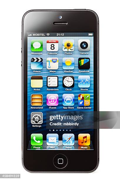 apple iphone 5 isolated on white background - 3g stockfoto's en -beelden