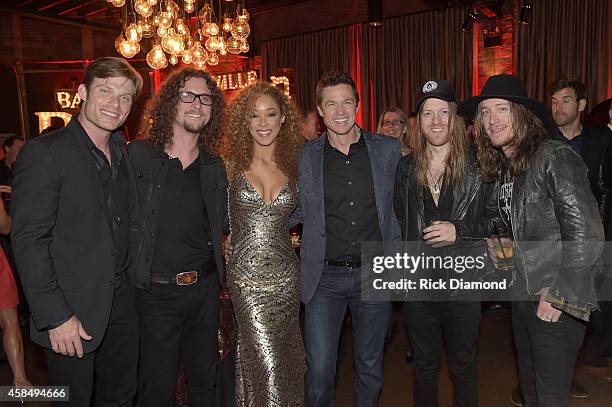 Chris Carmack, Kelby Ray of The Cadillac Three, Chaley Rose, Eric Close, and Neil Mason and Jaren Johnston of The Cadillac Three attend the Big...