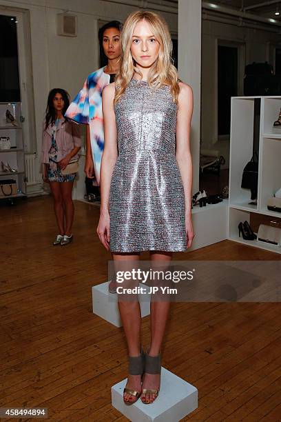 Model wears French Connection Spring/Summer 2015 Collection at Michelson Studio on November 5, 2014 in New York City.