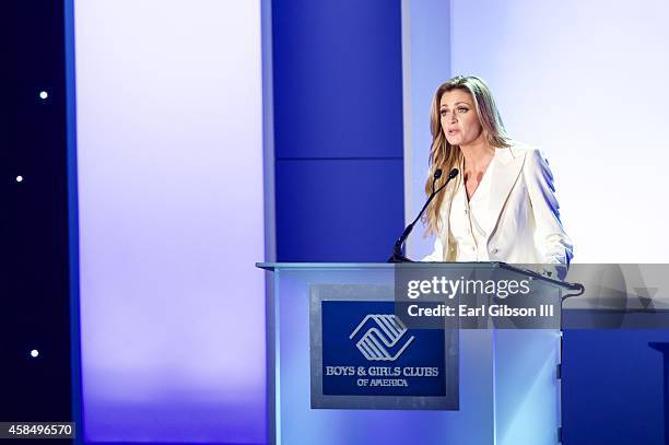 Sportscaster Erin Andrews serves as Emcee at the Boys & Girls Club Great Futures Gala at The Beverly Hilton Hotel on November 5, 2014 in Beverly...