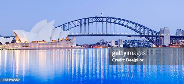 sydney opera house and harbour bridge in australia - sydney harbour bridge night stock pictures, royalty-free photos & images