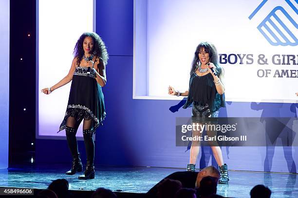 The Singing Group Sister Sledge performs at the Boys & Girls Club Great Futures Gala at The Beverly Hilton Hotel on November 5, 2014 in Beverly...