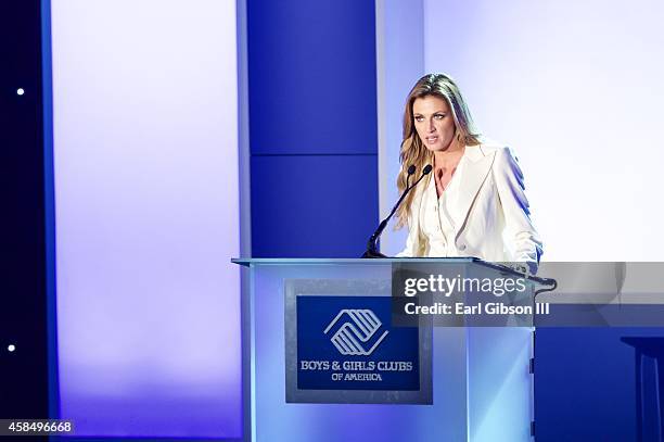 Sportscaster Erin Andrews serves as Emcee at the Boys & Girls Club Great Futures Gala at The Beverly Hilton Hotel on November 5, 2014 in Beverly...