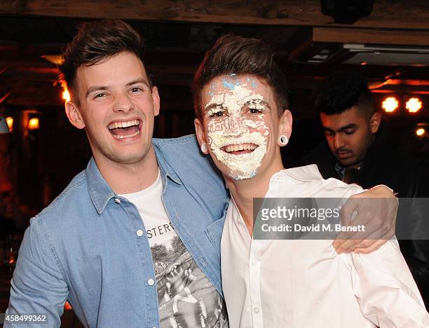 Tom Mann and Jake Sims attend the 18th birthday party of Tom Mann from X-Factor band 'Stereo Kicks' at Bodo's Schloss on November 5, 2014 in London,...