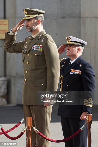 King Felipe VI of Spain visits the General Staff of Defence on November 6, 2014 in Madrid, Spain.