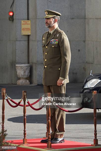 King Felipe VI of Spain visits the General Staff of Defence on November 6, 2014 in Madrid, Spain.