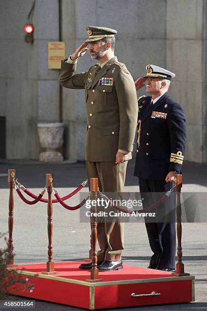 King Felipe VI of Spain visits the General Staff of Defence on November 6, 2014 in Madrid, Spain.