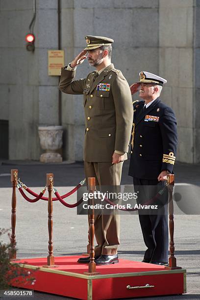 King Felipe VI of Spain visits the General Staff of Defence on November 6, 2014 in Madrid, Spain.