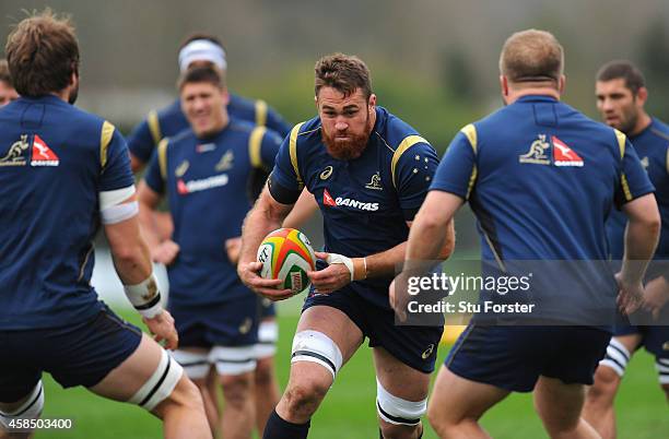 Australia Wallabies James Horwill in action during a Wallabies training session at Treforest on November 6, 2014 in Cardiff, Wales.