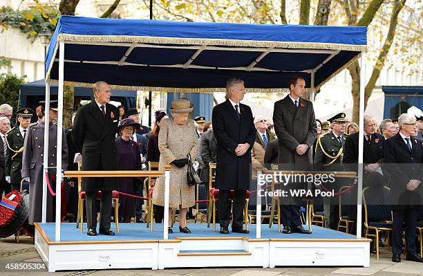 Prince Philip, Duke of Edinburgh, Queen Elizabeth II, King Philippe of Belgium and Prince William, Duke of Cambridge attend the opening of the...