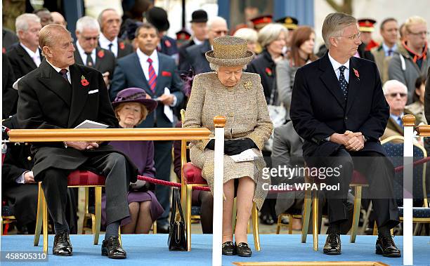 Prince Philip, Duke of Edinburgh, Queen Elizabeth II and King Philippe of Belgium attend the opening of the Flanders' Fields Memorial Garden on...