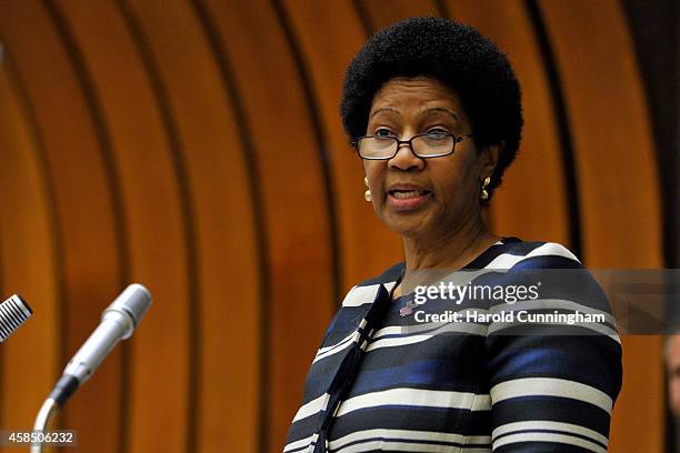 Under-Secretary-General and Executive Director of UN Women Phumzile Mlambo-Ngcuka speaks during the regional review meeting of the status of women in...