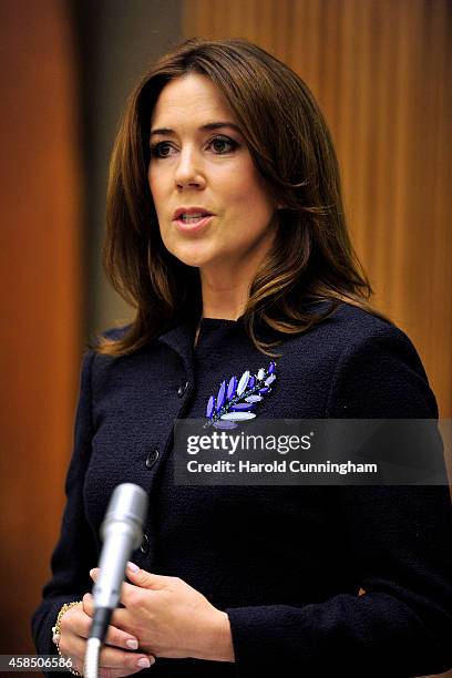 Crown Princess Mary of Denmark speaks during the regional review meeting of the status of women in the UNECE region 20 years after the Beijing...