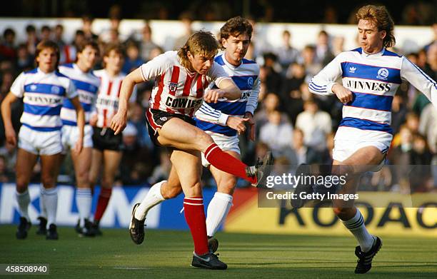 Sunderland player Barry Venison gets in a shot during a Canon League Division One match between Queens Park Rangers and Sunderland at Loftus Road on...