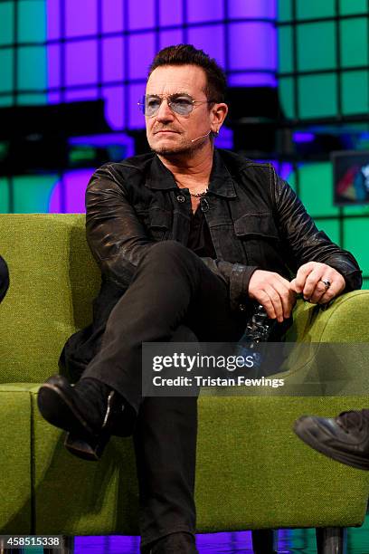 Bono joins Bill McGlashan, Eric Wahlfors, Dana Brunetti and David Carr for a panel discussion on the Web Summit Centre Stage at the 2014 Web Summit...