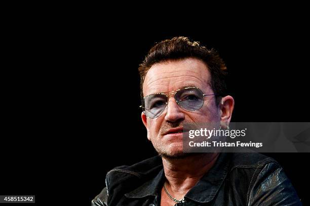 Bono joins Bill McGlashan, Eric Wahlfors, Dana Brunetti and David Carr for a panel discussion on the Web Summit Centre Stage at the 2014 Web Summit...