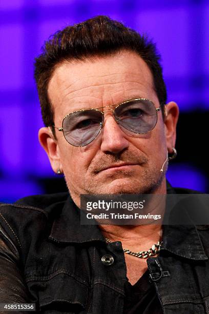 Bono joins Bill McGlashan, Eric Wahlfors, Dana Brunetti and David Carr for a panel discussion on the Web Summit Centre Stage at the 2014 Web Summit...