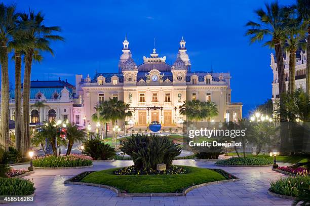 monte carlo casino and the jardin exotique in monaco - monaco garden stock pictures, royalty-free photos & images