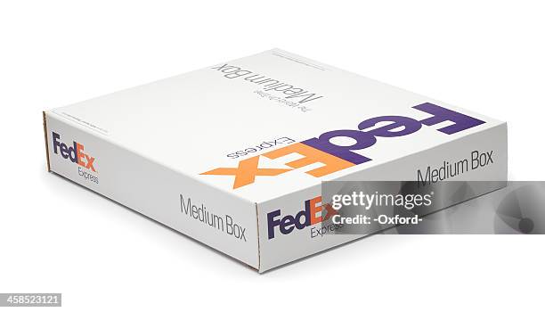 clipping path-fedex box - fedex package stock pictures, royalty-free photos & images
