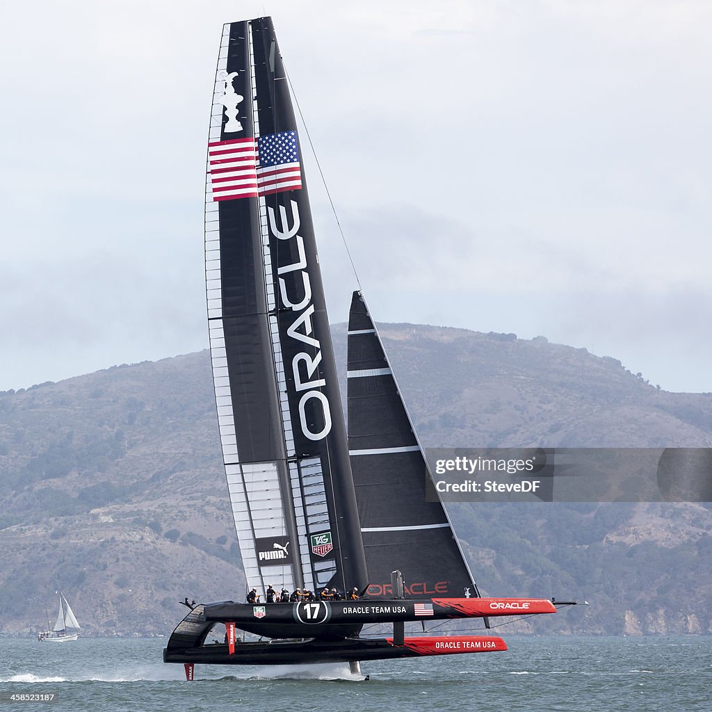 Team Oracle's 72 foot America's Cup catamaran out training