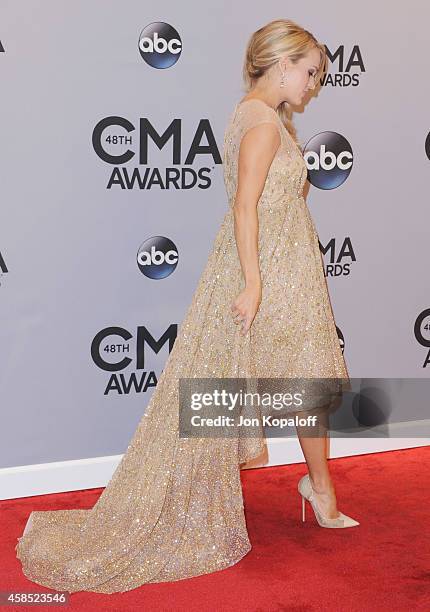 Singer Carrie Underwood attends the 48th annual CMA Awards at the Bridgestone Arena on November 5, 2014 in Nashville, Tennessee.