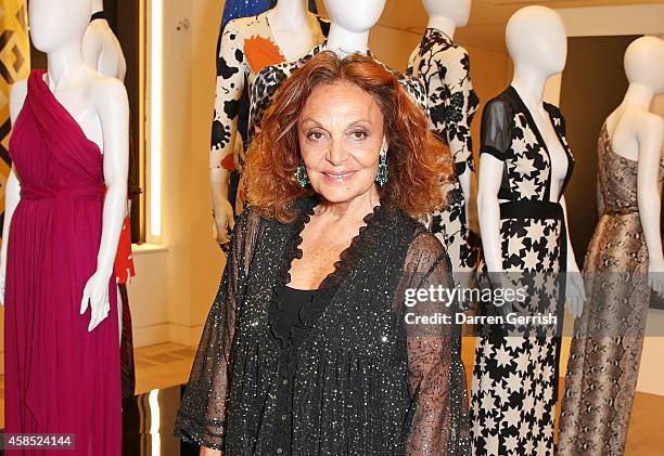 Diane von Furstenberg attends a cocktail party hosted in honour of Diane von Furstenberg: Journey Of A Dress on November 6, 2014 in London, England.