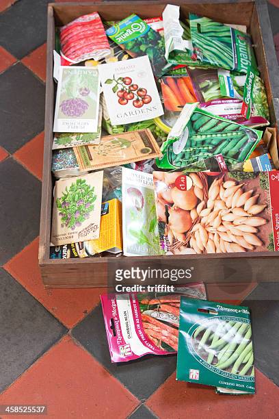 vegetable gardener's seed drawer - seed packet stock pictures, royalty-free photos & images