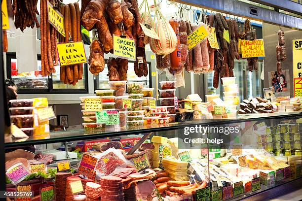 shop front at the queen victoria markets, melbourne, australia - melbourne food stock pictures, royalty-free photos & images