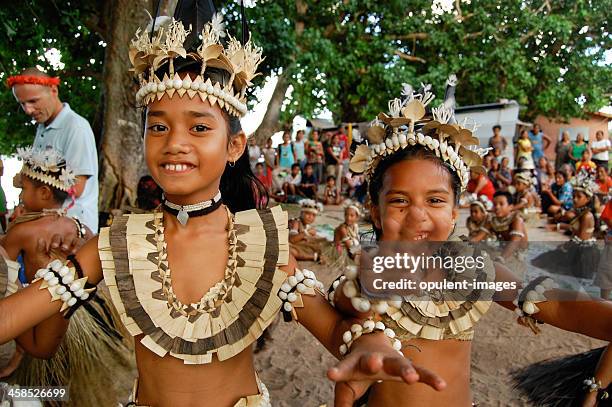 two school children performing traditional dance - melanesia stock pictures, royalty-free photos & images