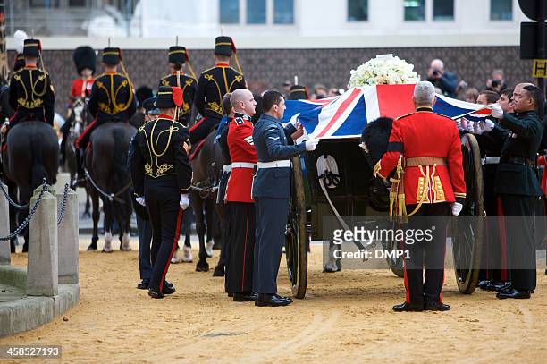 the funeral of baroness thatcher with union jack on coffin - military funeral stock pictures, royalty-free photos & images