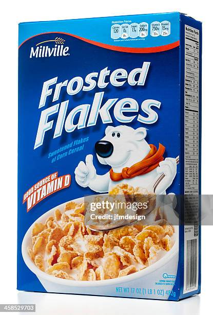 millville frosted flakes box - cereal box stockfoto's en -beelden
